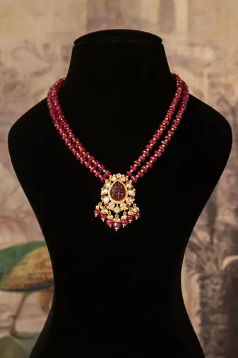 Gold plated  red stone  kundan necklace in sterling silver