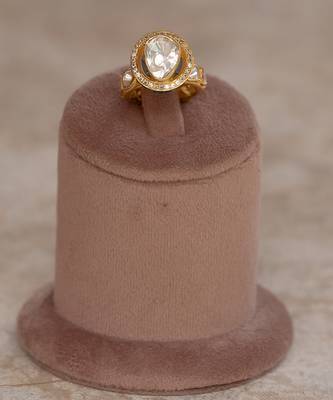 Gold plated kundan ring in sterling silver 1
