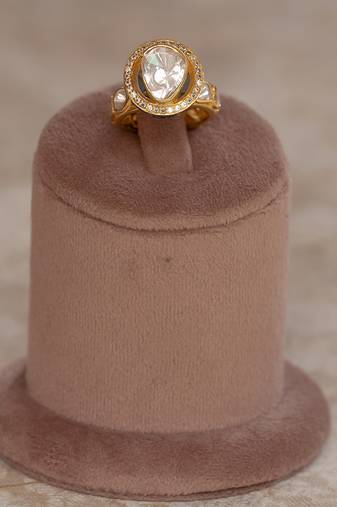 Gold plated kundan ring in sterling silver