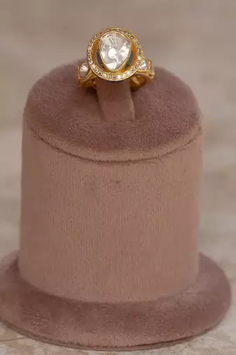Gold plated kundan ring in sterling silver