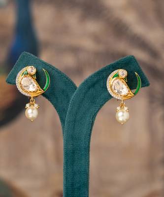 Gold plated polki jhumkas in sterling silver 1