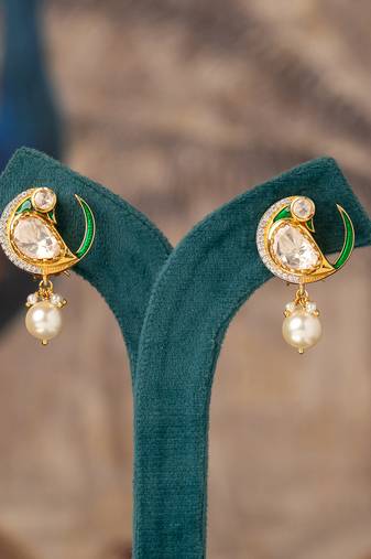 Gold plated polki jhumkas in sterling silver