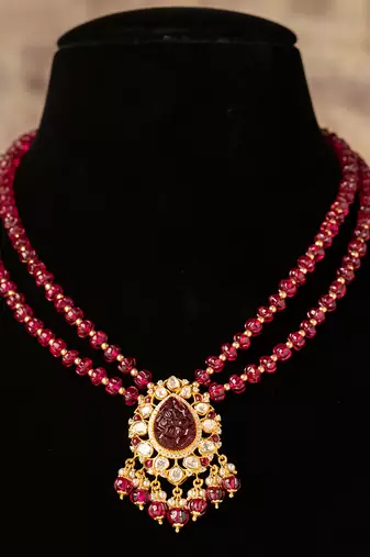 Gold plated  red stone  kundan necklace in sterling silver