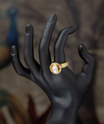 Gold plated kundan ring in sterling silver 2