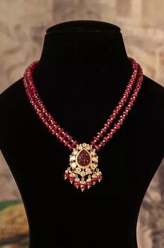 Gold plated  red stone  kundan necklace in sterling silver
