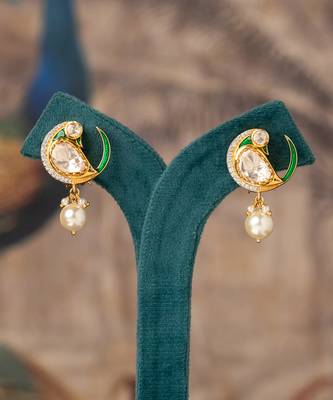 Gold plated polki jhumkas in sterling silver 2