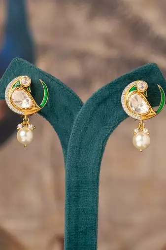 Gold plated polki jhumkas in sterling silver