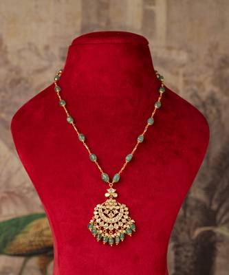Gold plated  green stone kundan necklace in sterling silver 1