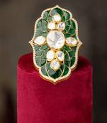 Gold plated green stone kundan ring in sterling silver
