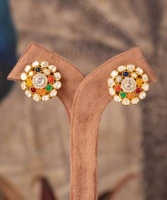 Gold plated multicolor polki studs in sterling silver 1