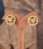 Gold plated multicolor polki studs in sterling silver