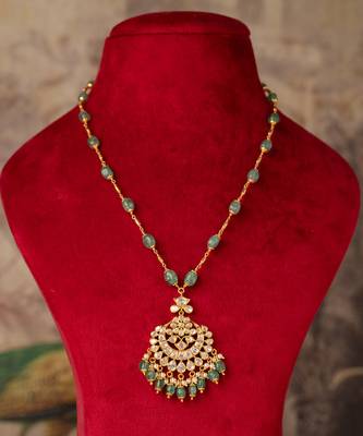 Gold plated  green stone kundan necklace in sterling silver 2