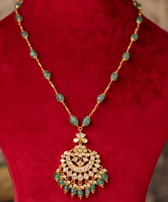 Gold plated  green stone kundan necklace in sterling silver 3
