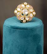 Gold plated  pink stone kundan ring in sterling silver