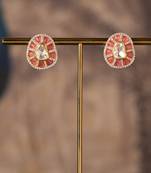 Gold plated pink stone polki studs in sterling silver