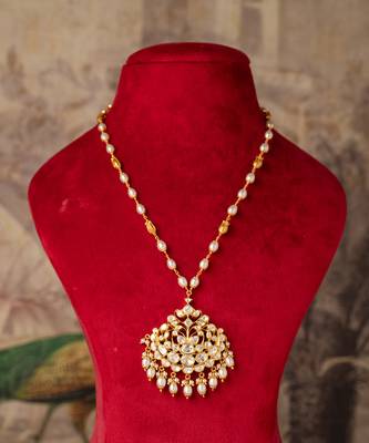 Gold plated  green stone kundan necklace in sterling silver 4
