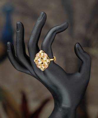 Gold plated  pink stone kundan ring in sterling silver 2