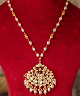Gold plated  green stone kundan necklace in sterling silver 5
