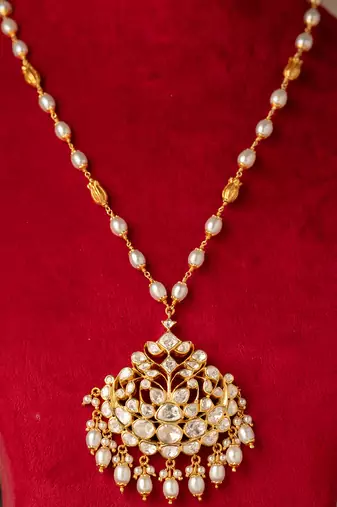 Gold plated  green stone kundan necklace in sterling silver