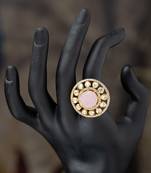 Gold plated pink stone kundan ring in sterling silver