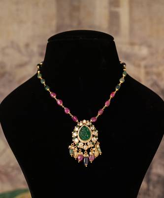 Gold plated  multicolor kundan necklace in sterling silver 1