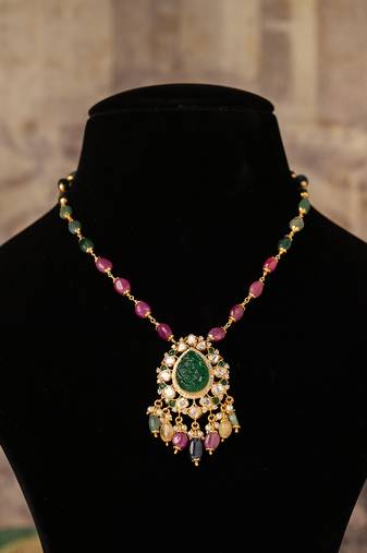 Gold plated  multicolor kundan necklace in sterling silver