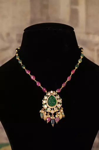 Gold plated  multicolor kundan necklace in sterling silver