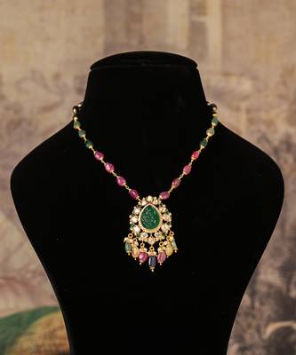 Gold plated  multicolor kundan necklace in sterling silver 2