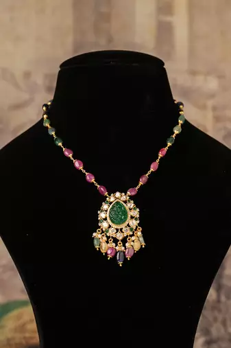 Gold plated  multicolor kundan necklace in sterling silver