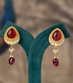 Gold plated red stone polki jhumkas in sterling silver