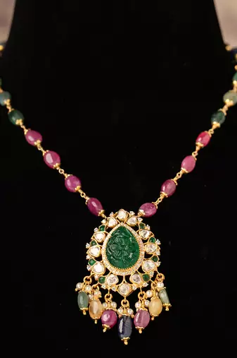Gold plated  multicolor kundan necklace in sterling silver