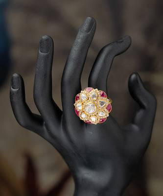 Gold plated  pink stone kundan ring in sterling silver 1