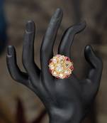 Gold plated  pink stone kundan ring in sterling silver