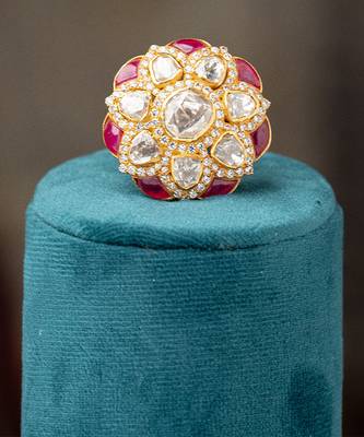 Gold plated  pink stone kundan ring in sterling silver 2