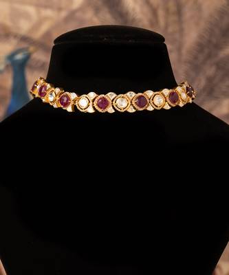 Gold plated  red stone kundan necklace in sterling silver 1