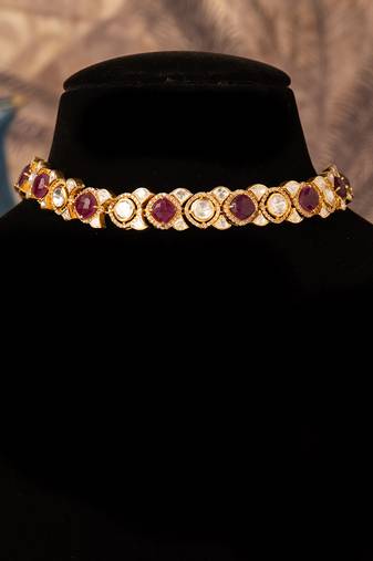 Gold plated  red stone kundan necklace in sterling silver