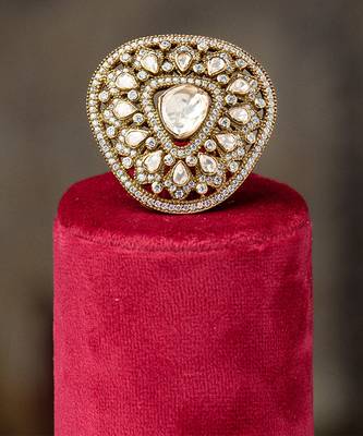 Gold plated kundan ring in sterling silver 1