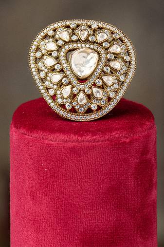 Gold plated kundan ring in sterling silver