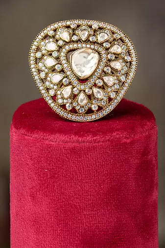 Gold plated kundan ring in sterling silver