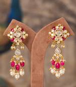 Gold plated pink beads jhumkas in sterling silver