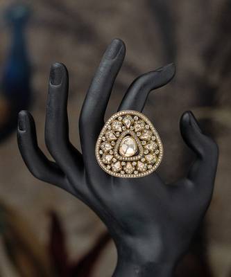 Gold plated kundan ring in sterling silver 2