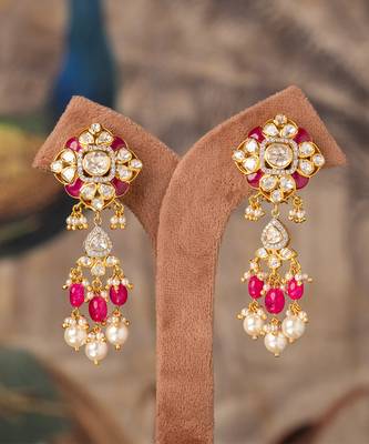 Gold plated pink beads jhumkas in sterling silver 2