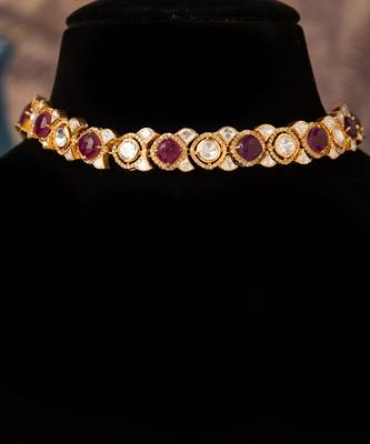 Gold plated  red stone kundan necklace in sterling silver 3