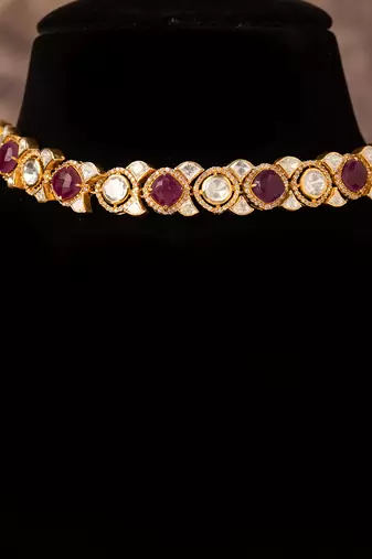 Gold plated  red stone kundan necklace in sterling silver