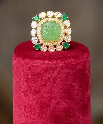 Gold plated  green stone kundan ring in sterling silver 1