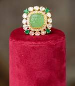 Gold plated  green stone kundan ring in sterling silver
