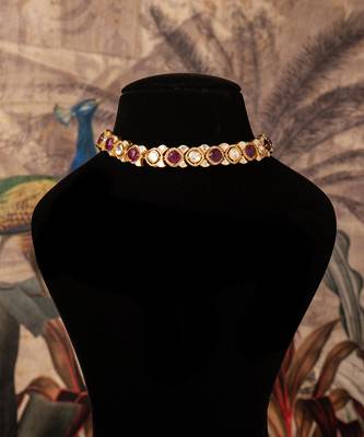 Gold plated  red stone kundan necklace in sterling silver 4