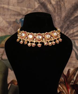 Gold plated  red stone kundan necklace in sterling silver 1