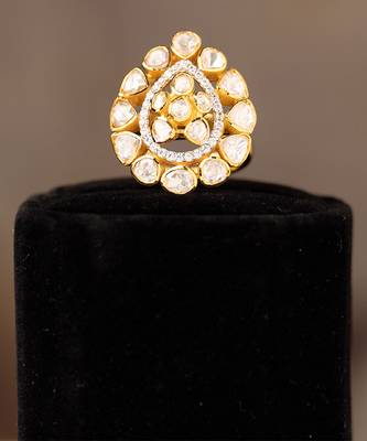Gold plated  kundan ring in sterling silver 1