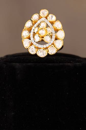 Gold plated  kundan ring in sterling silver